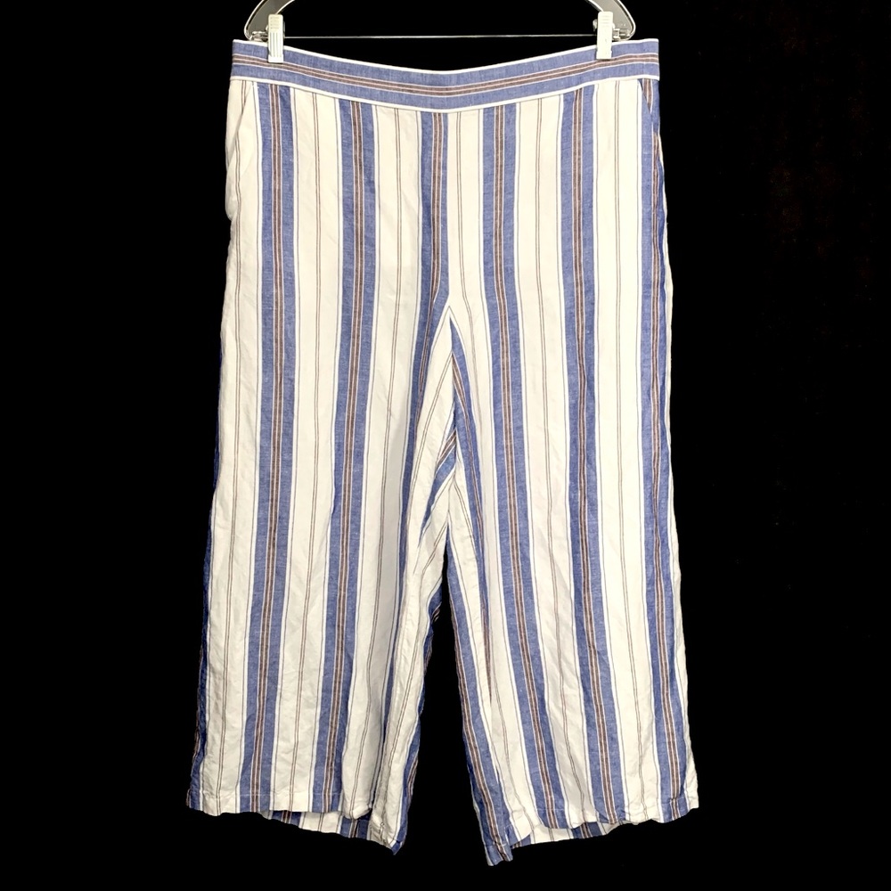 LOFT Linen Blend Striped Wide Leg Cropped Pants